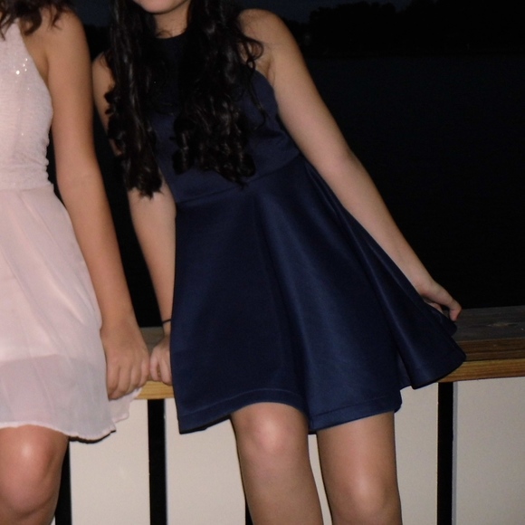 Halter Blue B.Darlin Homecoming Fit & Flare Dress - Picture 3 of 4